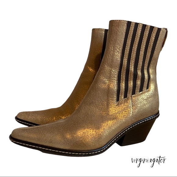 Donald J. Pliner Shoes - Donald J Pliner Jaira Western Couture Gold Metallic Calf Leather Chelsea Boots